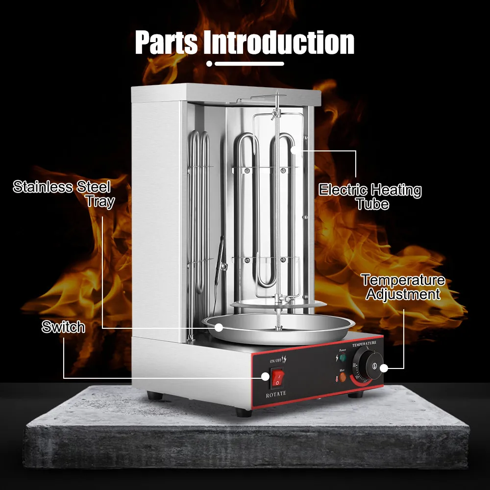 kebab machine electric vertical broiler gyro grill machine with temperature adjustment switch stainless steel 2 burners 50 300°c free global ship