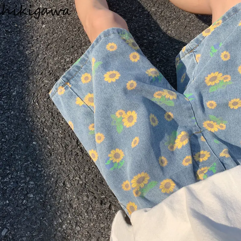 

Hikigawa Denim Shorts Women Women Clothing Flowers Men Pants for Female Casual 2021 Summer Sweatshorts Plus Size Pantalon Femme