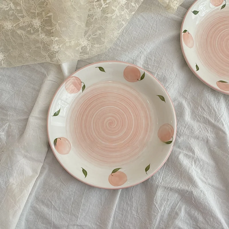 LadyCC Fresh Tableware Hand Painted Peach Ceramic Plate Home Decoration Flat Fruit for Food | Дом и сад