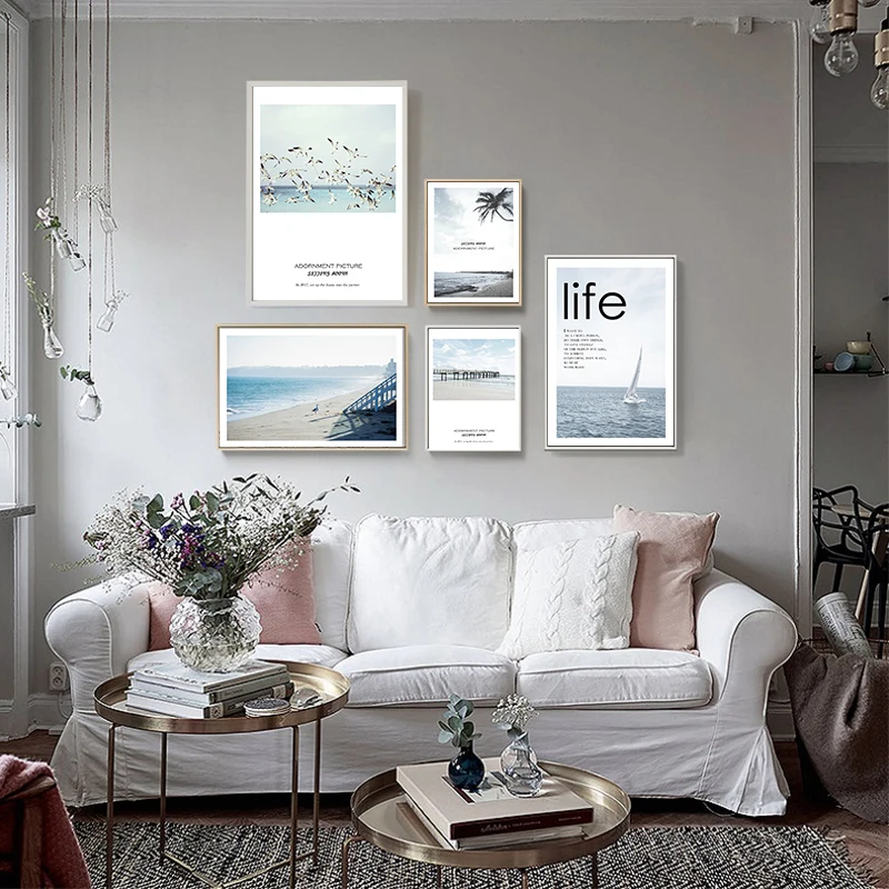 Скандинавский тропический пейзаж плакаты современные принты морской пляж Чайка