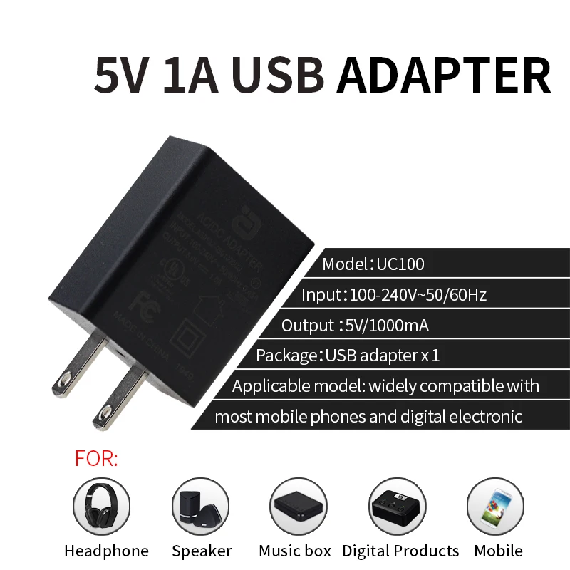 UC100 Eu/Us адаптер зарядные устройства 5V 1A для цифровых продуктов музыкальная