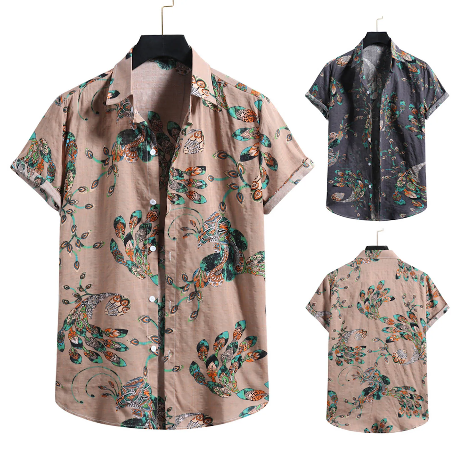 

Гавайская Рубашка мужская в этническом стиле, винтажная пляжная блуза свободного кроя, с коротким рукавом и цветочным принтом, Повседневна...