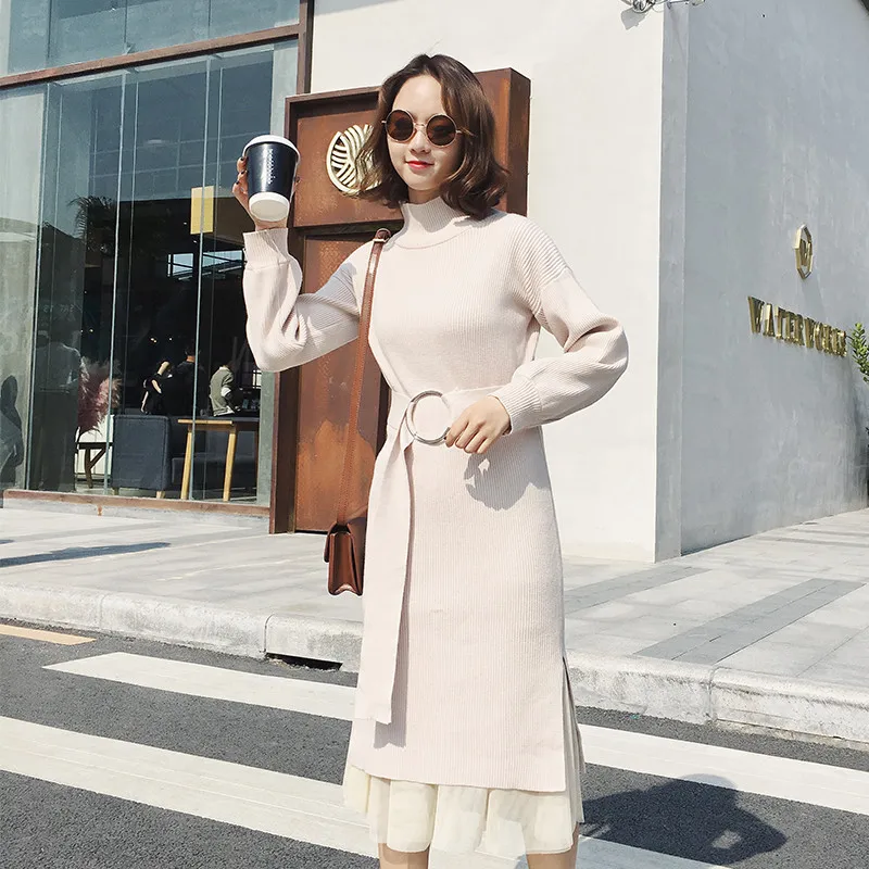 Водолазка новинка 2020 вязаное платье-свитер для женщин Осень-зима тонкие свитера
