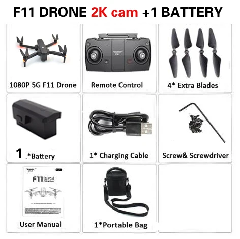1battery 2K bag1 SJRC F11 Дрон с GPS с Wi-Fi FPV 1080 P/2 K камера бесщеточный Квадрокоптер 25 минут время полета управление жестами складной Дрон Vs CG033 - Цвет: 1battery 2K bag1