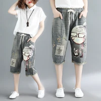 summer thin capris jeans woman holes ripped ladies vacation beach shorts denim pants knee length jeans mujer