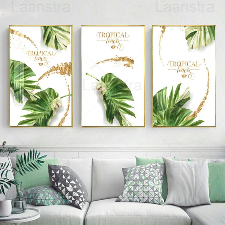 

Tropical Leaves Home Decoration Painting Golden Text Wedding Room Bedroom Living Room Wall Canvas Art Poster Restaurant Print