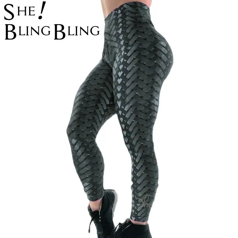 Женские леггинсы для фитнеса SheBlingBling с принтом в черном цвете тренировок