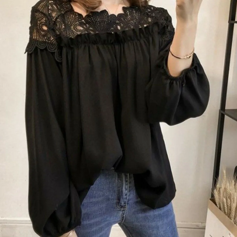 

Autumn New 2021 Japanese Style Women's Clothing Blouse Solid Color Round Neck Long Sleeve Lace Loose Casual Simplicity