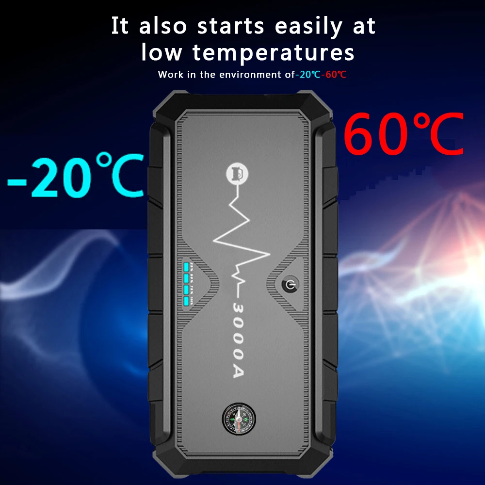 

Upgraded Peak Current 3000A Super Safe Car Jump Starter with Quick Charge Auto Battery Booster Power Pack For Car