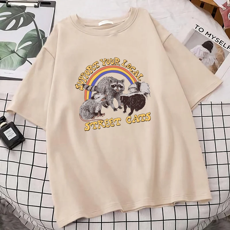 

Support Your Local Street Cats Print Oversized T-shirts for Woman O Neck Cotton Short Sleeve Top Tee Summer 2021 New Kawaii Tops