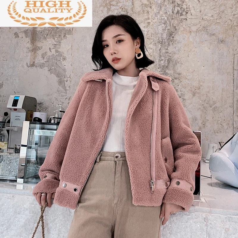 

Пальто из натурального меха 2021 зимняя куртка Женское пальто из 100% шерсти женские корейские розовые куртки из овчины Chaqueta Mujer MY4046