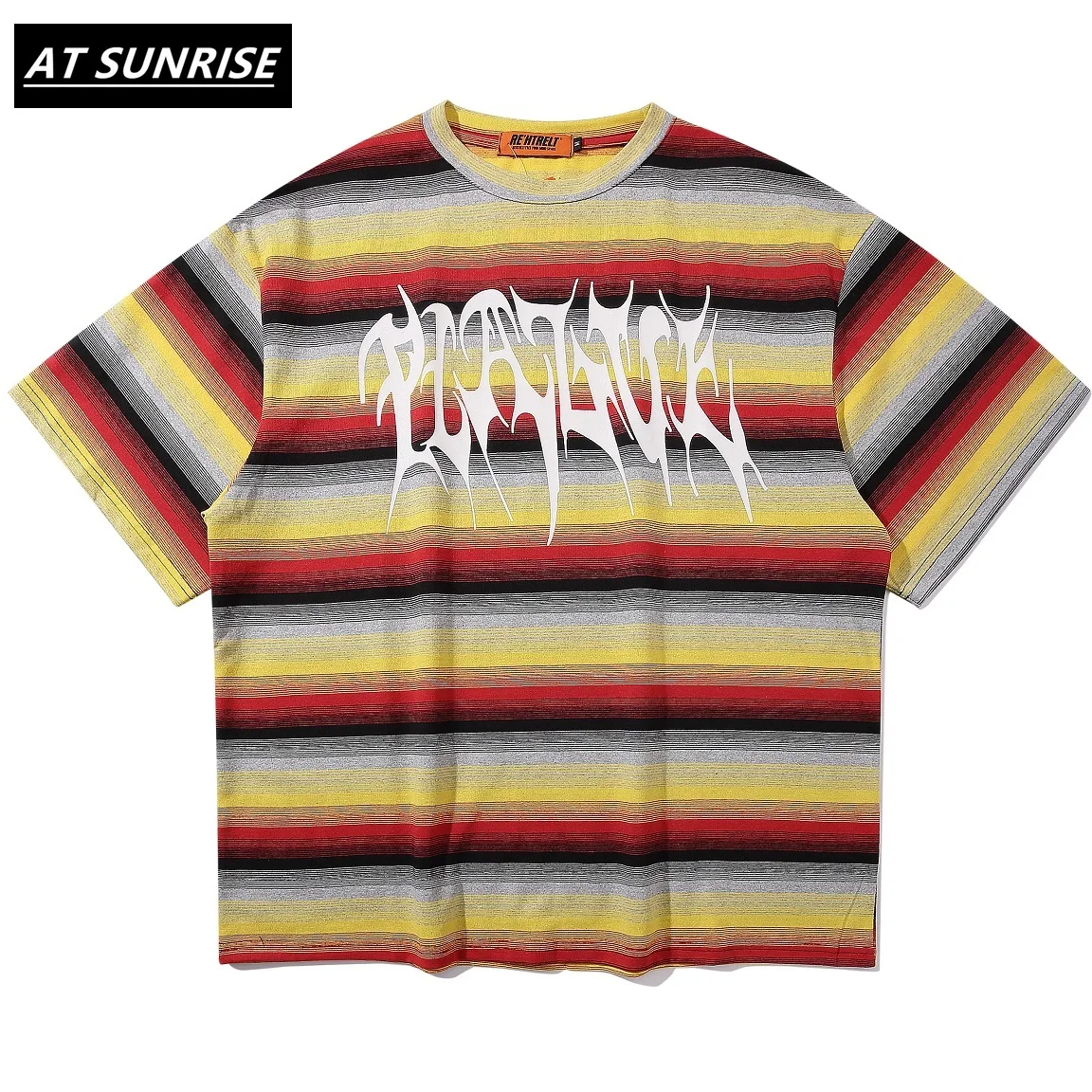 Мужская футболка в стиле хип хоп уличная ретро с цветными полосками летняя