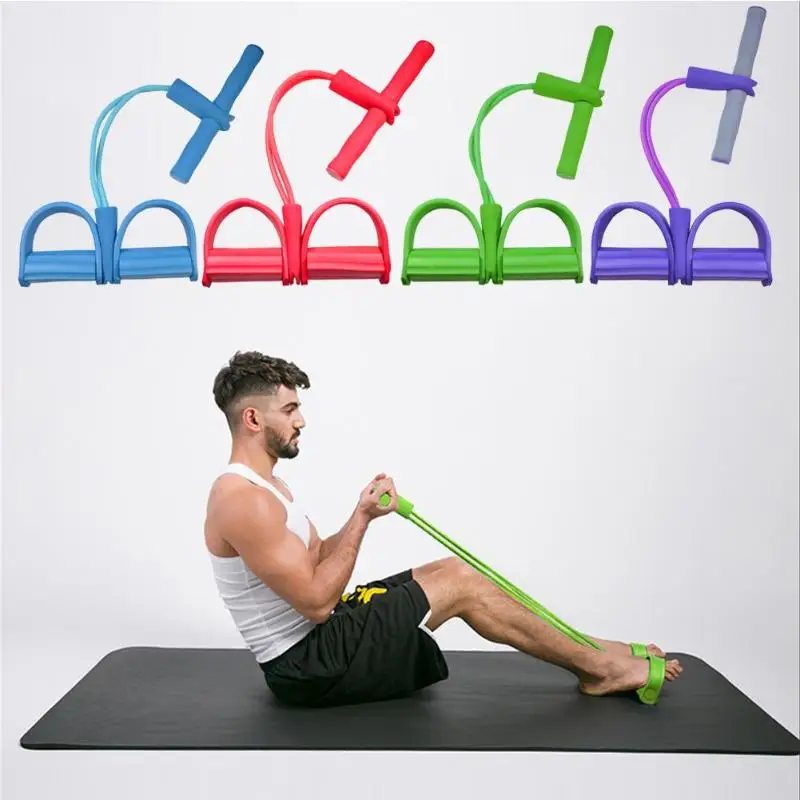 

2/4 Tubes Sit-up Resistance Band with Foot Pedal Multifunction Tension Pull Rope Body Fitness Tool Yoga Fitness Equipment