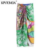 kpytomoa women 2021 chic fashion with knot printed front vents midi skirt vintage high waist back zipper female skirts mujer