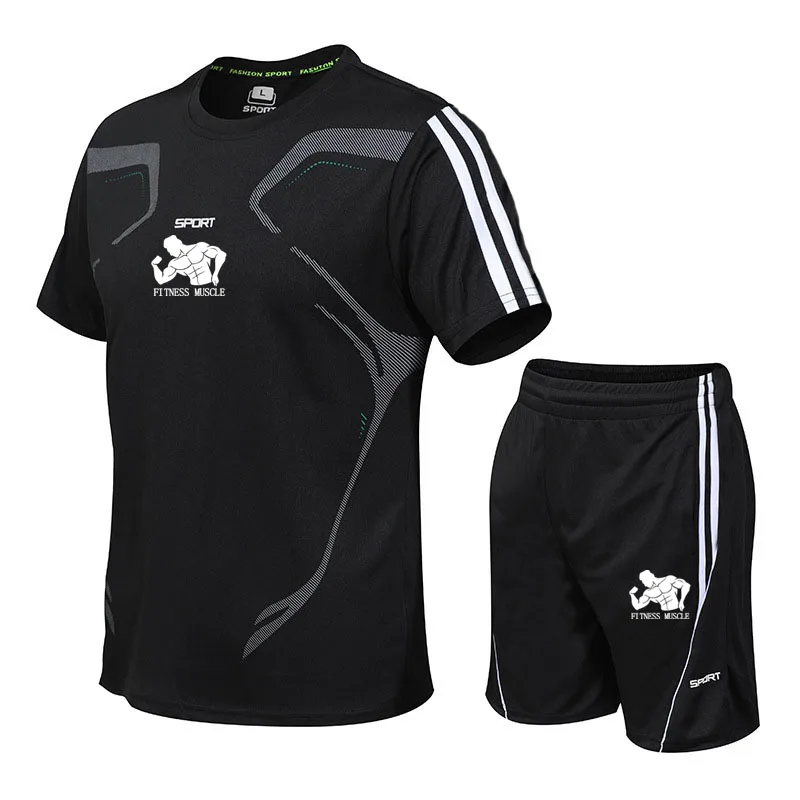 Мужской спортивный комплект быстросохнущая спортивная рубашка мужские шорты