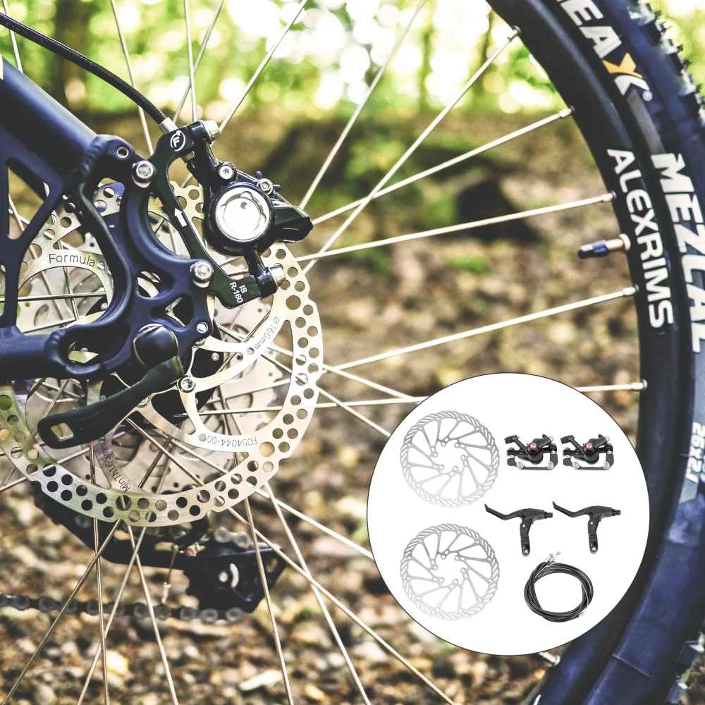 

Adjustable Bike Disc Brake Rear Disc Rotor Brake Crank and Brake Cable Kit with 2 Brakes for Mountain