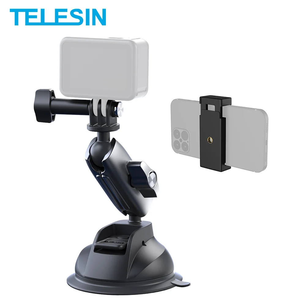 

TELESIN Car Phone Holder Suction Cup 360 Adjustable 1/4 Standard Adapter For GoPro 10 9 Insta360 Osmo Action SJCAM Mobile Phone