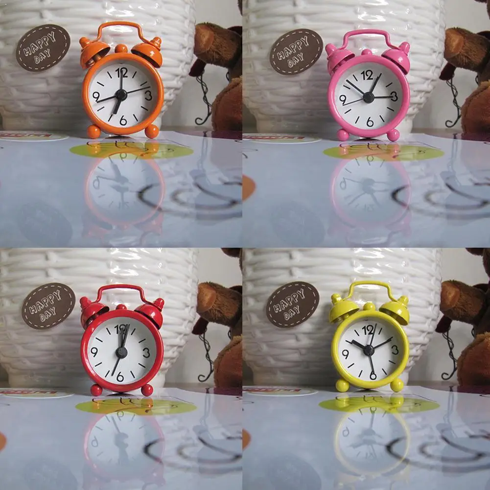 Мини синий круглая металлическая маленький будильник Кнопка электроники диск