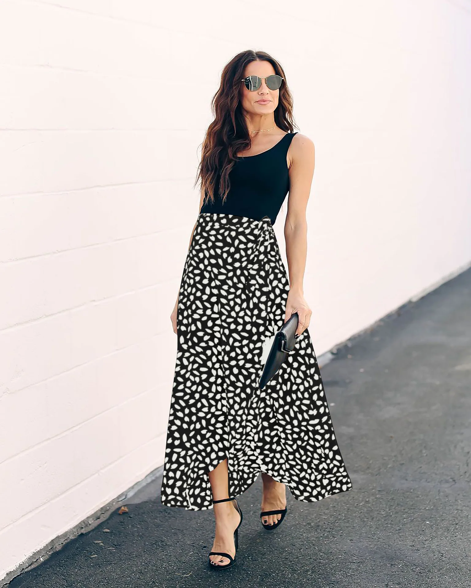 

Hot summer new floral women's wear polka dot printing split length skirt skirt Street trendy bottom