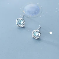 design style silver color planet star stud earrings blue universe zircon earring for women girl gift fashion jewelry