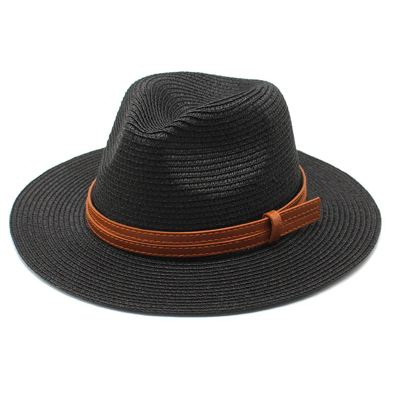 

Women Wide Brim Straw Panama Roll up Hat Belt Buckle Fedora Beach Sun Hat Summer Straw Sun Hats UPF50+