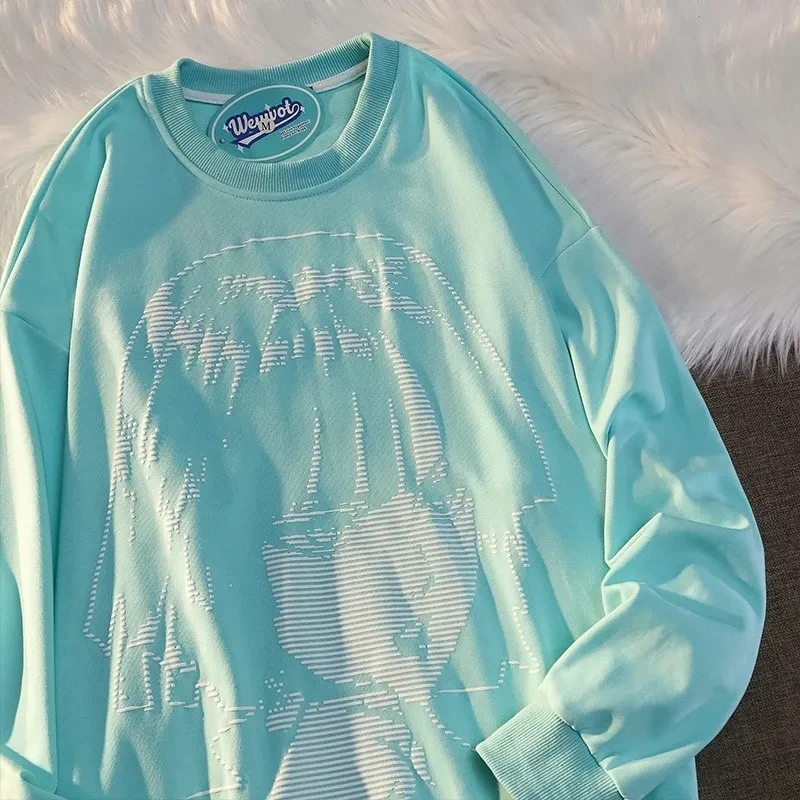 

Street cotton two-dimensional animation sweet girl printing round neck long-sleeved warm sweater women loose casual Harajuku