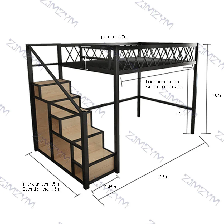  Twin Size Space-Saving Metal Loft Bunk Bed Single Modern Student Dormitory Sturdy Frame Guard Rail Stairs | Мебель