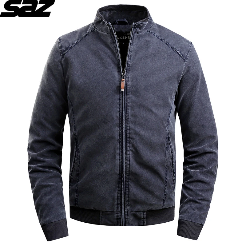 

Мужская хлопковая куртка с воротником-стойкой Saz, однотонная теплая Повседневная куртка с длинным рукавом, Осень-зима 2021