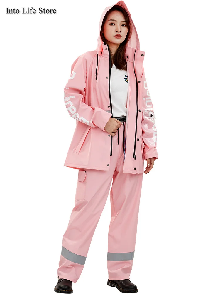 

Waterproof Raincoat Women Men Rain Pants Suit Motorcycle Rain Poncho Trench Male Pink Rain Coat Clothing Biker Fishing Gift
