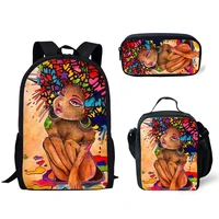 3pcsset childrens school backpack america afro girls kids school bags cartoon black art design teenagers book bags