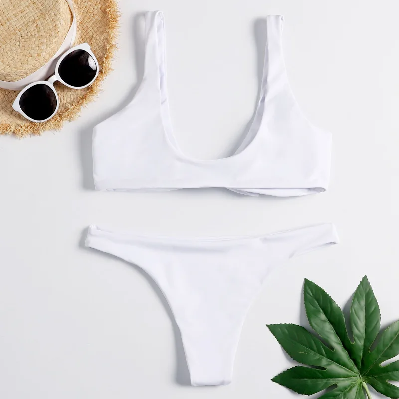 2020 new European and American printed split bikini swimsuit sexy knotted triangle double fabric women's swimsuit