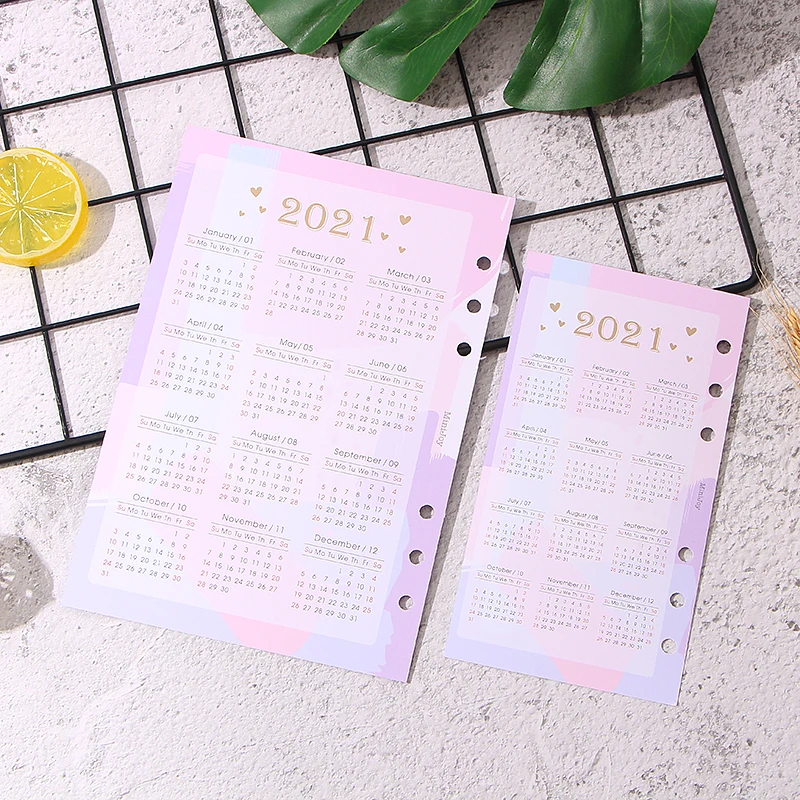 Розовая бумага для карт с 6 отверстиями календарь 2021 дневника ежедневник месяцев