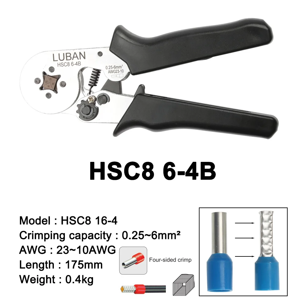 HSC8 6-4A мини-тип саморегулируемая опрессовки плоскогубцы 0.25-6mm2 терминалы обжимной инструмент многофункциональный инструмент Hands плоскогубцы Любань HSC8 6-4 - Цвет: 6-4B