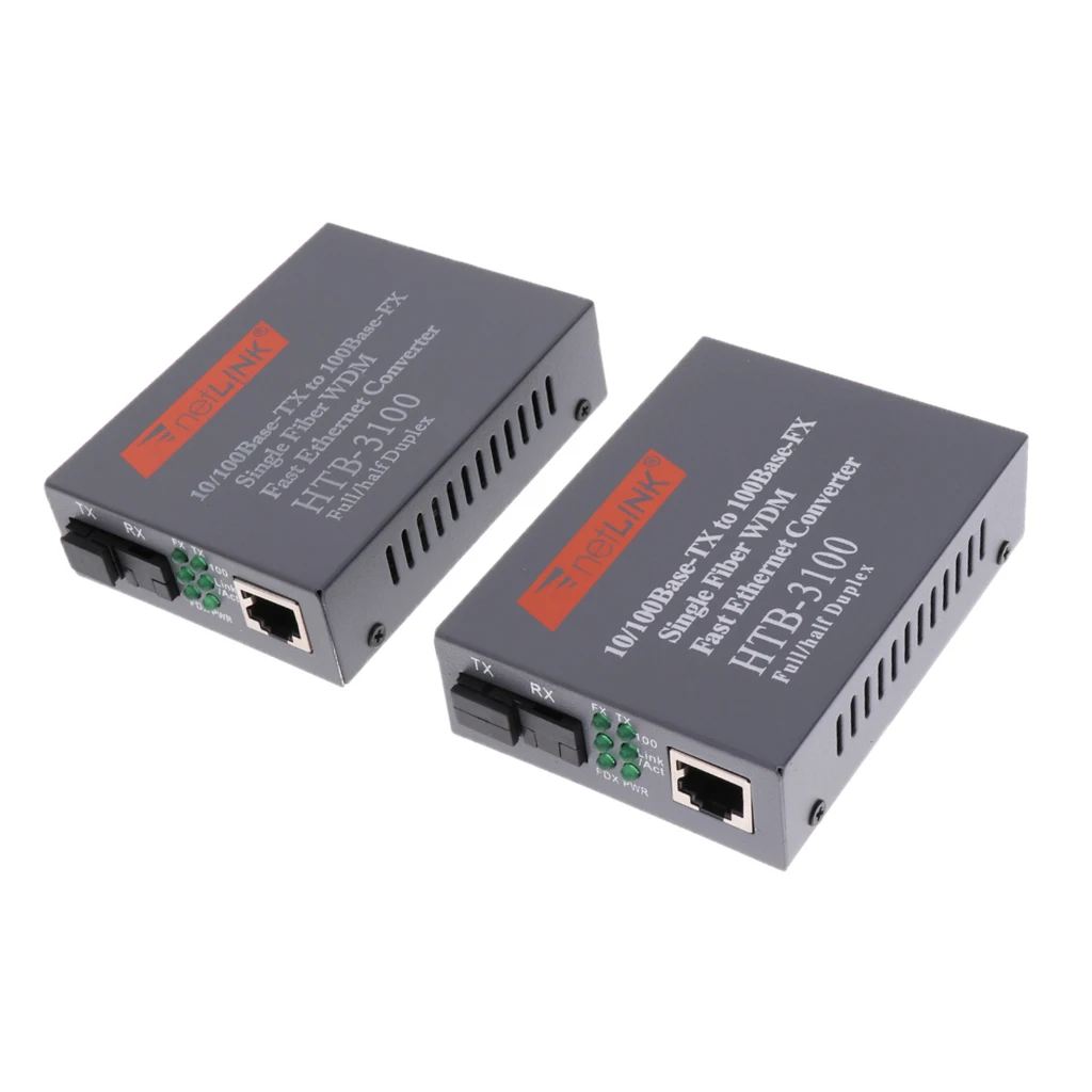 2 предмета HTB-3100 A/B волоконно-оптический медиа конвертер 10/100 Мбит/с однорежимный одинарный волоконно SC Порты и разъёмы 100 км внешнего Питание