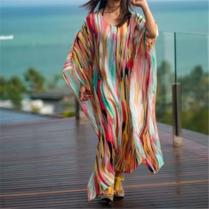 Шифоновая накидка большого размера для бикини Пляжная женщин парео туника