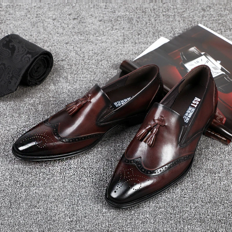 

big size mens luxury fashion wedding party wear cow leather tassels shoes slip-on bullock shoe oxfords brogue loafers zapatos