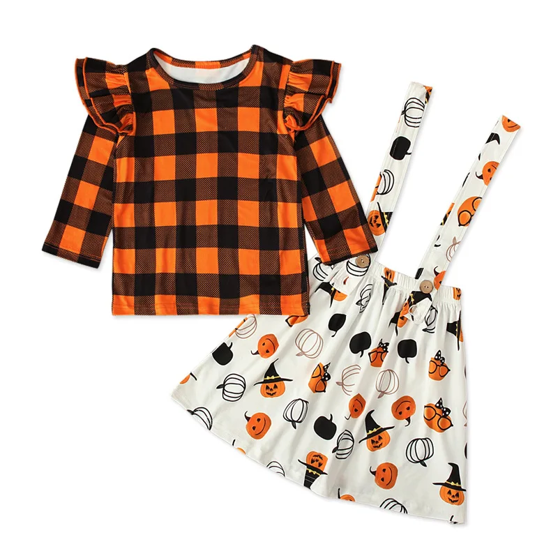 Комплект детской одежды из 2 предметов клетчатая футболка в клетку с тыквой для