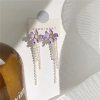 yangliujia two wearing a fashionable ultra fairy long tassels colocasia purple flower earrings earrings sweet female jewelry