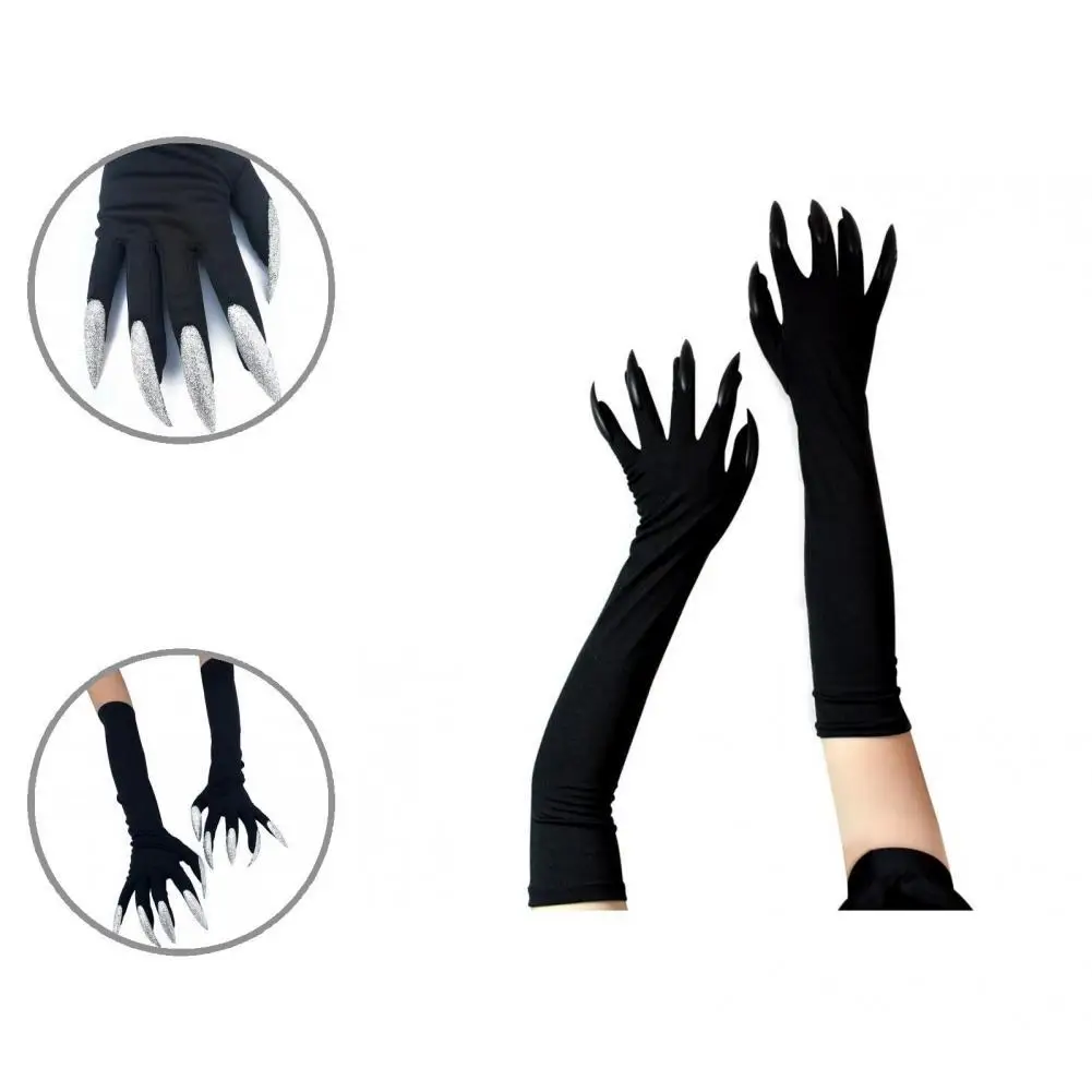 

1 Pair Long Cosplay Gloves Ghost Claw Accessory Black Nails Ghost Claw Black Nails Gloves Halloween Gloves for Cosplay