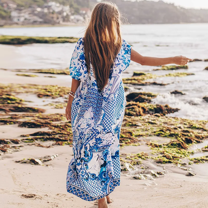 Женское платье Кафтан в стиле бохо с цветочным принтом размера плюс Пляжная