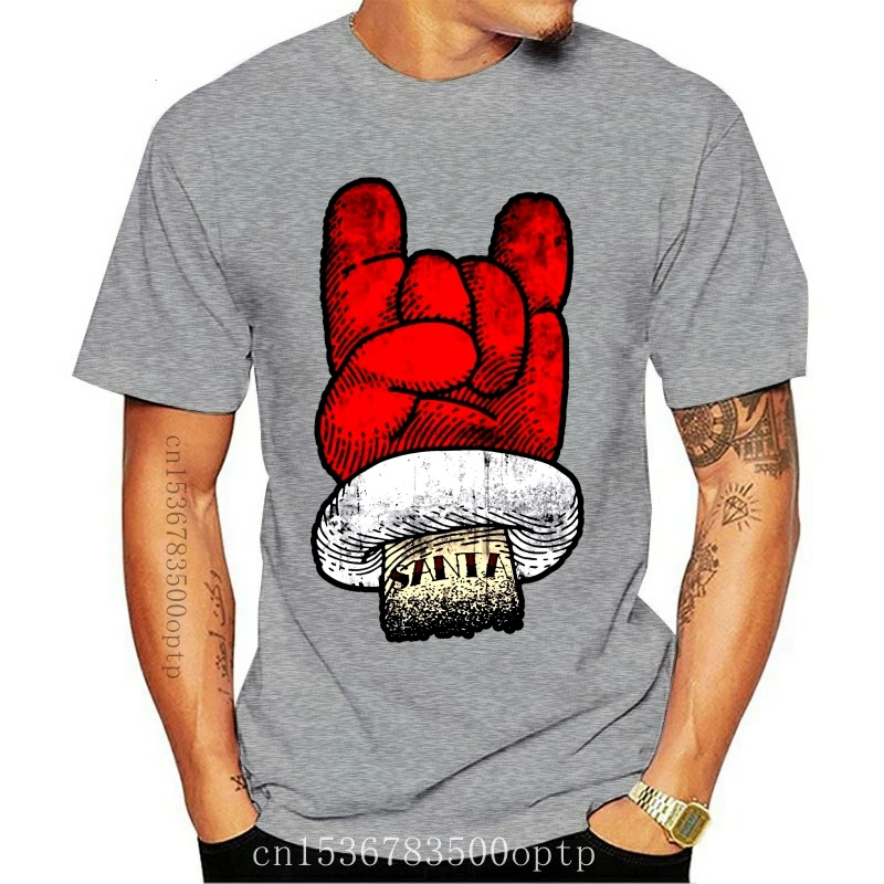 

New Santa Christmas T Shirt Santa Rock Hand Xmas Festive Adult Kids Tee Top