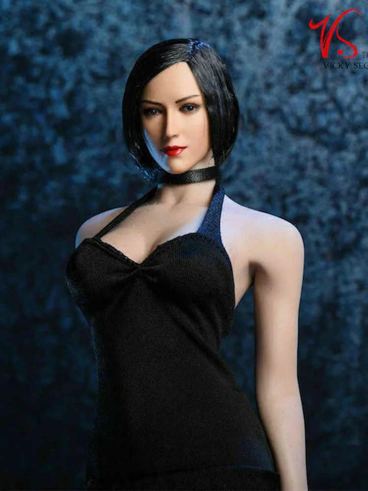 

1/6 Female Evening Dress Black Slim Sling Costume Wong Sexy Set Figure Gifts