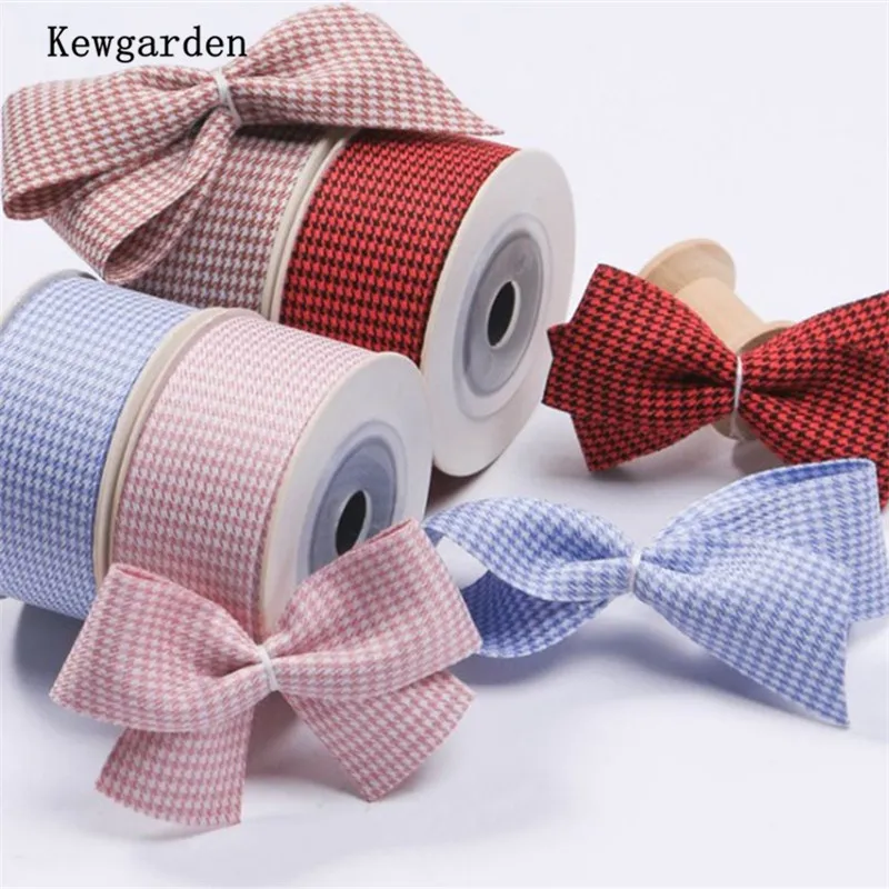 

Kewgarden 1.5" 1" 25mm 38mm Houndstooth Thin Ribbon DIY Hair Bows Sewing Accessories Handmade Tape Make Materials 10 Yards