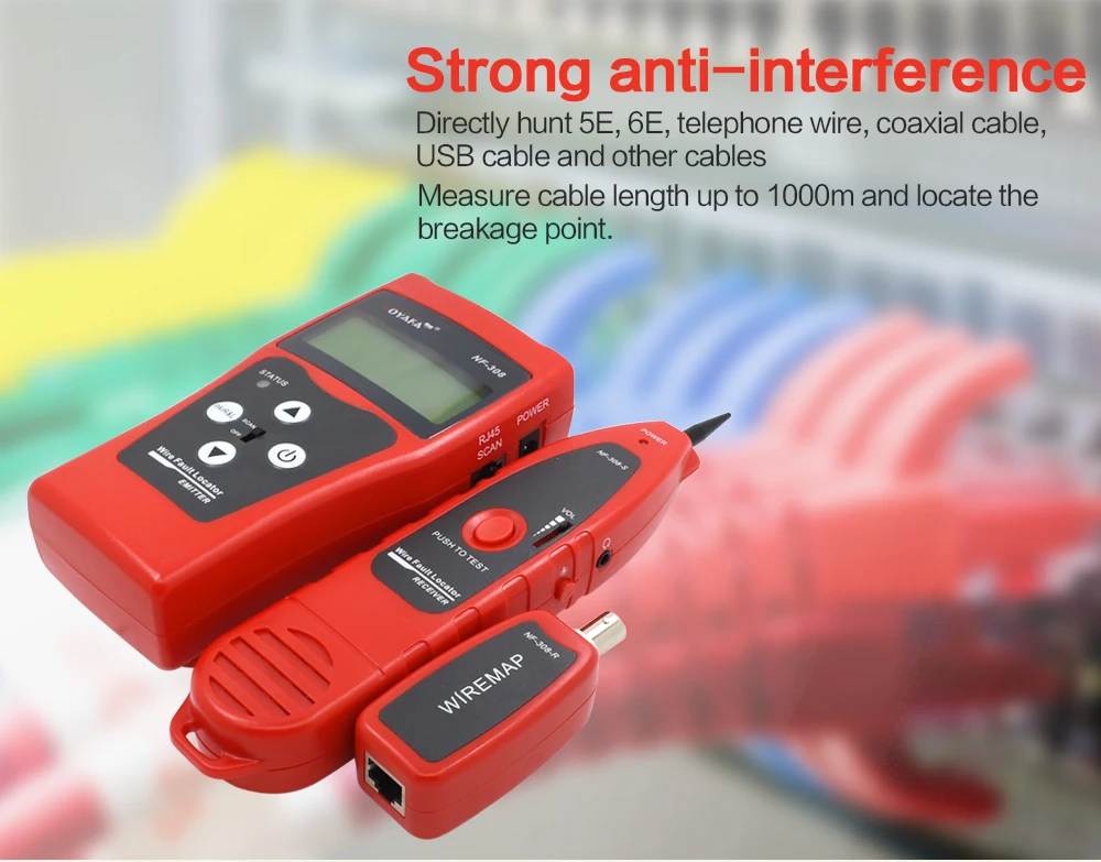 Comprimento do Cabo Localizador de Falhas Original Noyafa Testador Breakpoint Finder Rj45 Rj11 Fio 5e 6e Cabo Coaxial Nf-308 Lcd 7 ponto de fuga, break, rj11, localizador de