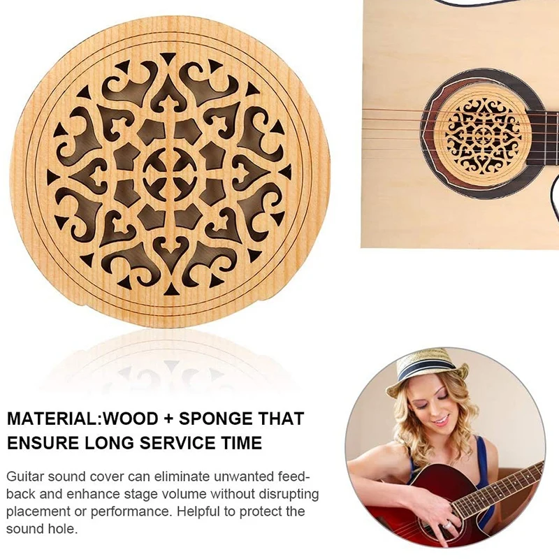 

Guitar Wooden Soundhole Sound Hole Cover Block Feedback Buffer Spruce Wood for EQ Acoustic Folk Guitars,Style 1