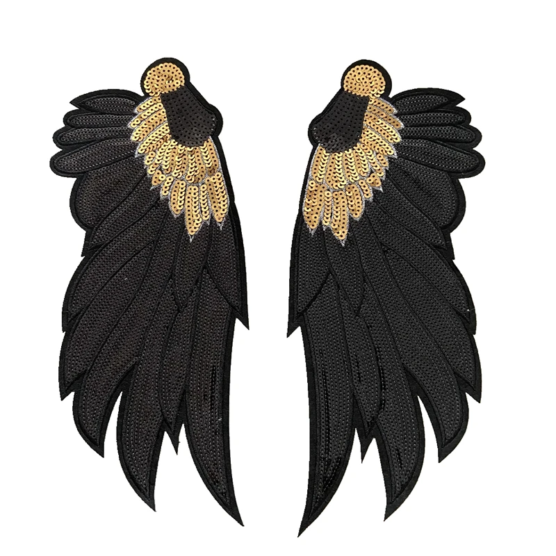 

black big wings sequined sew on patch for shirts Parches Termoadhesivos Para Ropa Heat Labels On Clothes Patches For Clothing