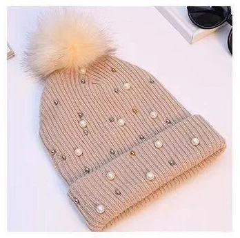 beige Модная теплая зимняя шапка для женщин, одноцветная вязаная шапка Skullie, женские шапочки с помпоном, шапки с помпонами, женская уличная шапка - Цвет: beige