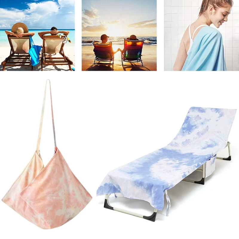 

Candy Color Dyeing Chaise Lounge Chair Cover with Side Pockets Ties Foldable Beach Bath Towel for Pool Sun Lounger Hotel Garden