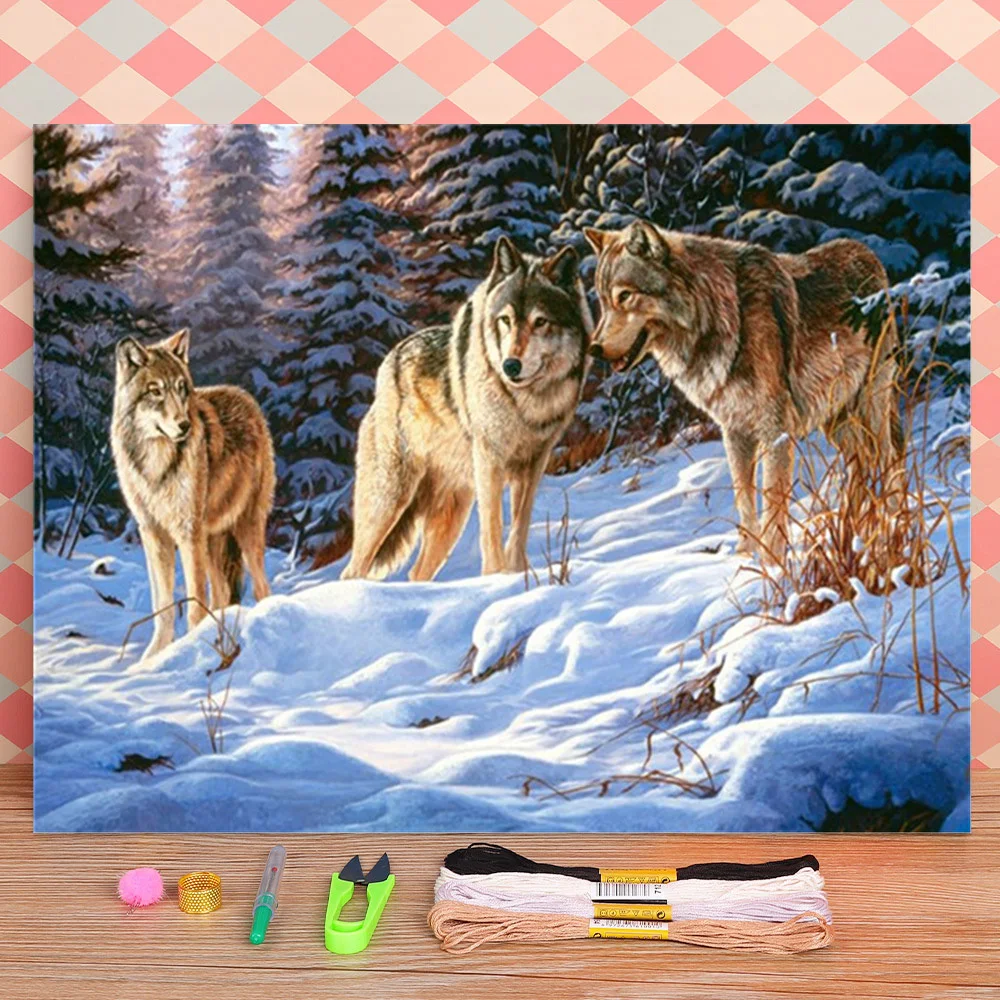 

Водорастворимый холст с принтом волка, Набор для вышивки крестиком 11 карат, DMC нитки, картина, рукоделие, вязание, хобби, подарок