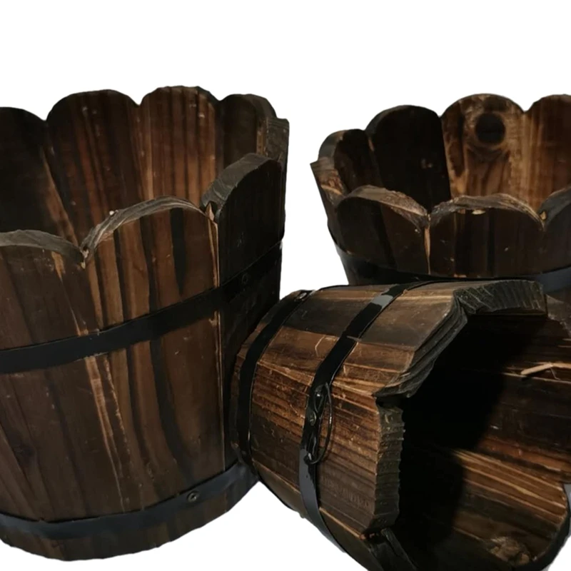 

3-Piece Set of Wooden Barrel Decoration Flower Home Succulent Flower Pot Home Wooden Flower Pot Decoration